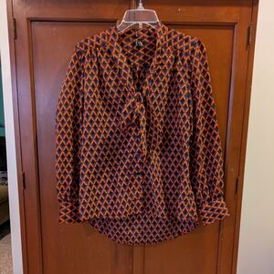 Women's Orange Blue Black Geometric Workwear Business Casual Blouse